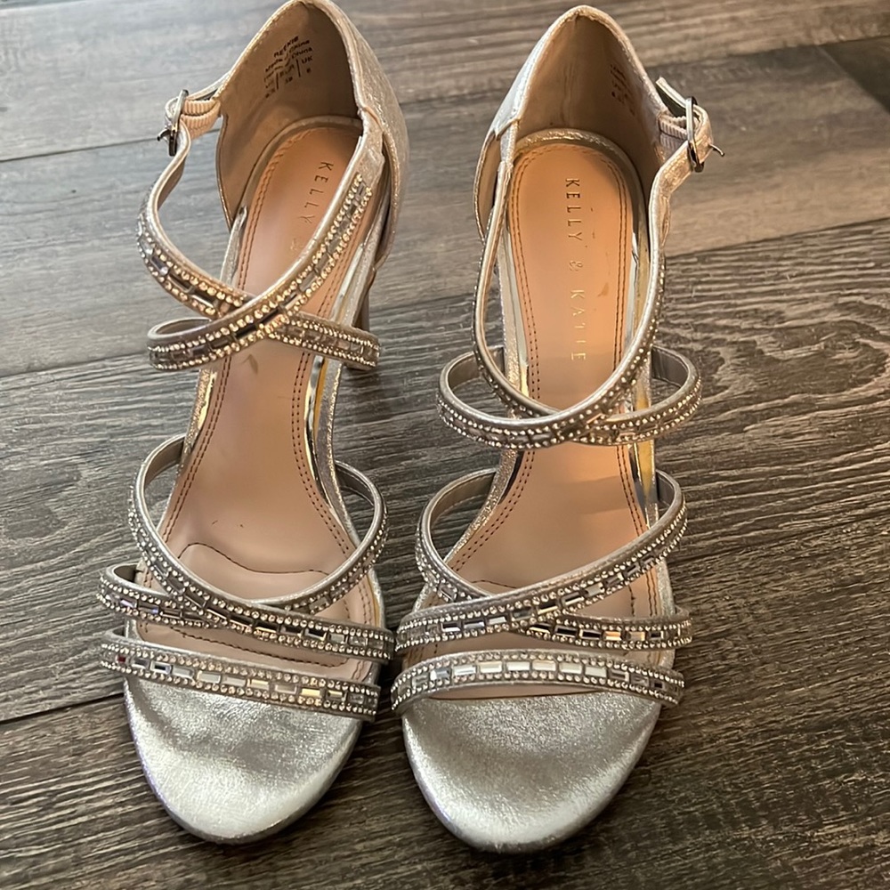 Silver Metallic Strappy Sandal Heel - Picture 1 of 7